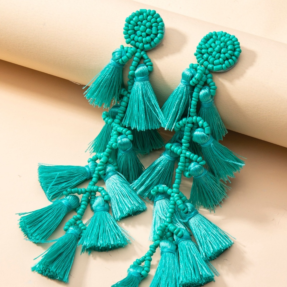 Beaded Tassel Drop Earrings